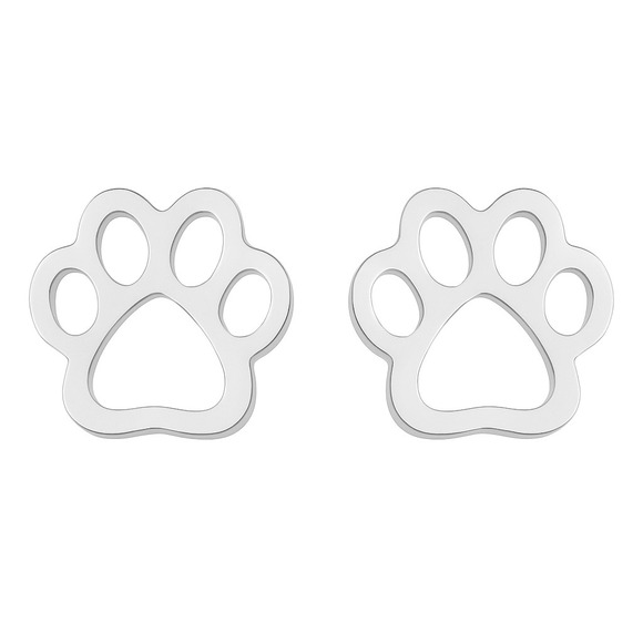 Jewelry - Silver Paw Print Earrings Pet Lover Dog Cat Animal Stud Earrings Jewelry Steel